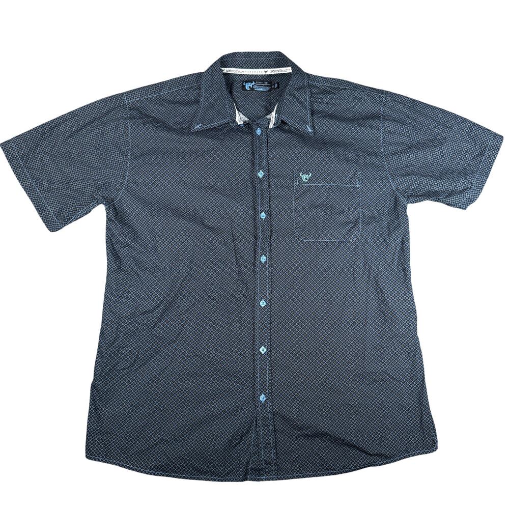 Cowboy Hardware Men's XL Puzzle Star Pattern Blue Short Sleeve Button Down